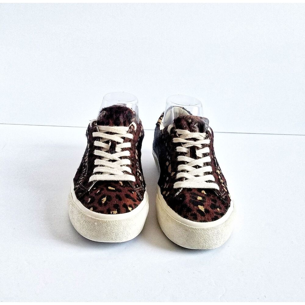 MADEWELL Sidewalk Low Top Sneakers Painted Leopard Calf Hair Sz 7.5 Brown - Picture 6 of 13